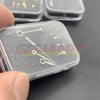 Set of blue, silver, and gold watch hands for ETA7751 movement, precise repair parts.