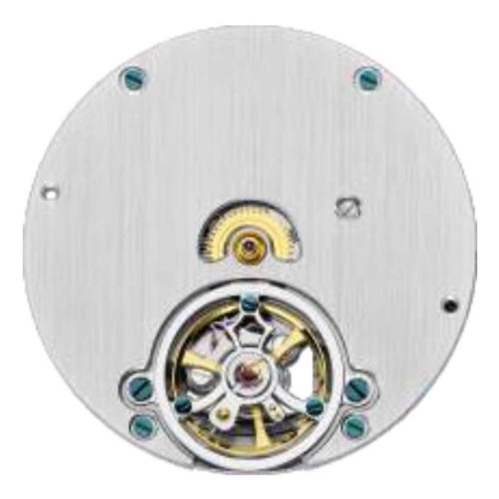 Silver automatic watch with bare balance at 6 o'clock, 3 hands, China Made 2800 mechanical movement.