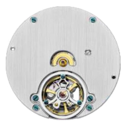 Silver automatic watch with bare balance at 6 o'clock, 3 hands, China Made 2800 mechanical movement.