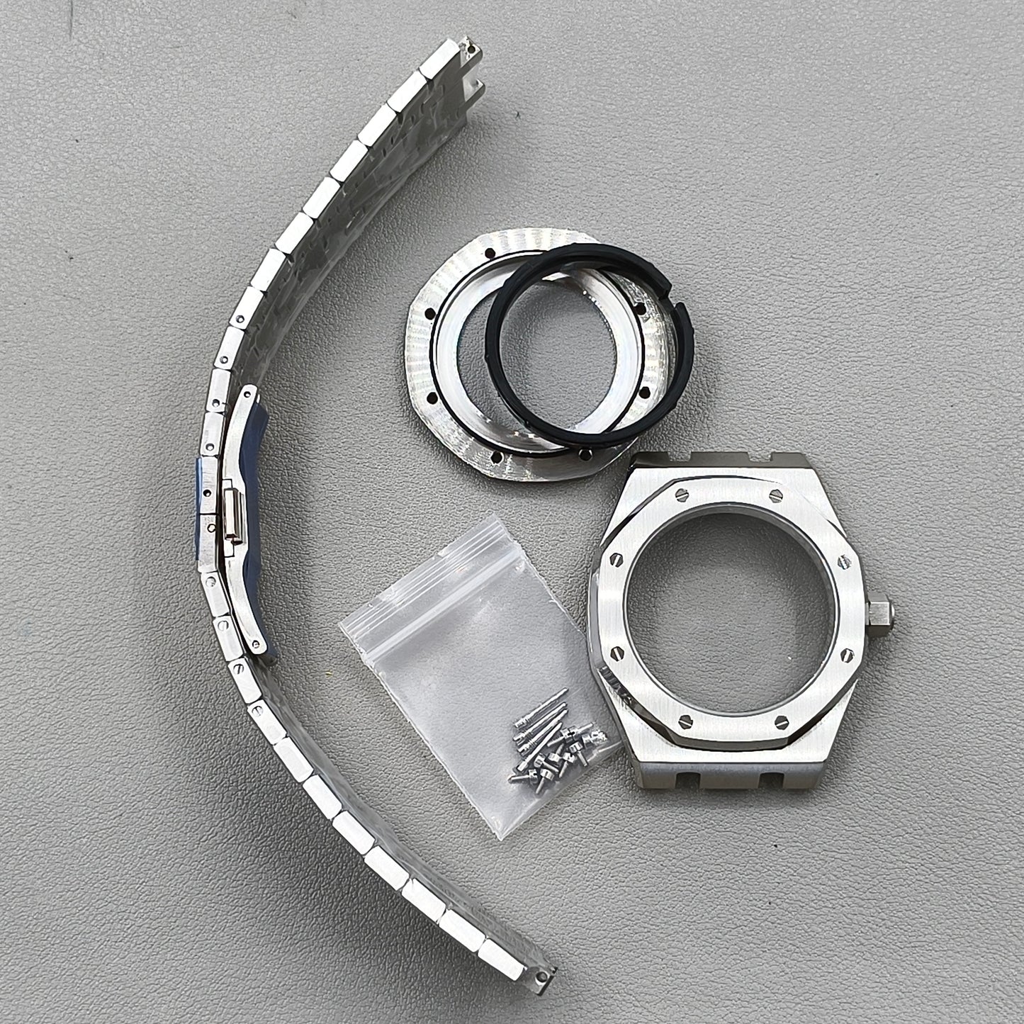 41mm Silver Watch Case Band Set Sapphire Glass Transparent Bottom for NH35 NH36