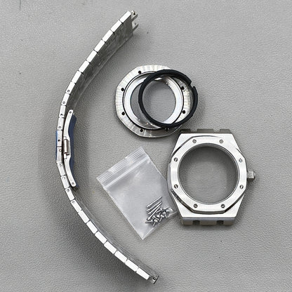 41mm Silver Watch Case Band Set Sapphire Glass Transparent Bottom for NH35 NH36