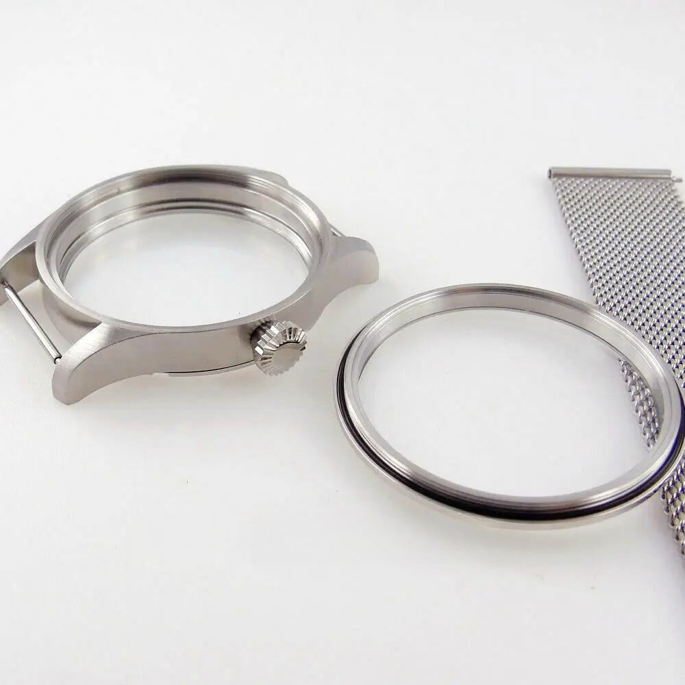 42mm Brushed 316L Steel Sapphire Glass Watch Case Fit ETA 6498 6497 3600 3620