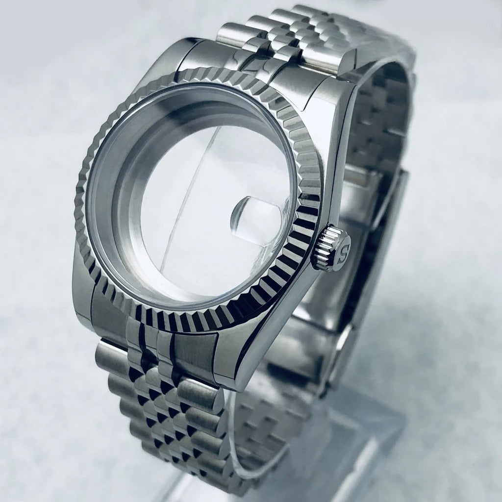 36mm/40mm Fluted Bezel Case Sapphire Glass For Mod  Steel Case Fit Nh35 Nh36