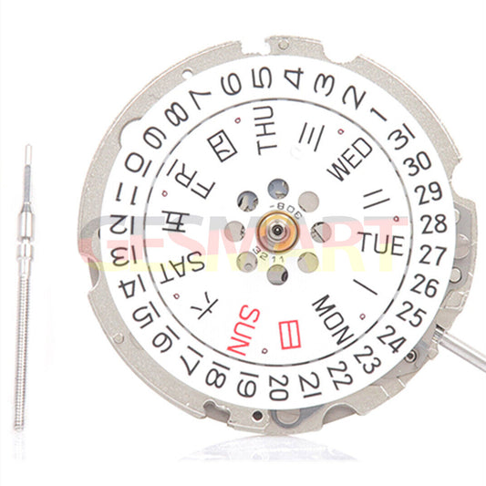Genuine Silver Miyota Citizen 8200 automatic mechanical watch movement with day and date display.