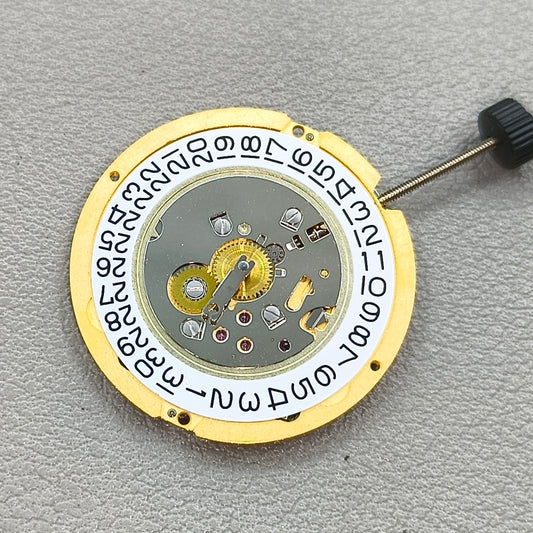 Swiss Ronda 1009 Watch Quartz Movement 2 Hands Date@3 Golden Plated