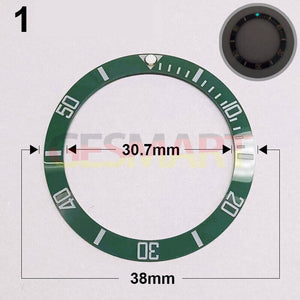 38mm Ceramic Slope Green Ring Silver Font Green Luminous Watch Bezel Watch Part