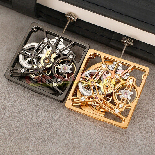 Asian HZ1B01D watch accessory with silver, golden, and black hollow square design, automatic mechanical movement.