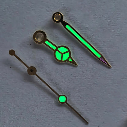 Aiguilles de montre luminescentes bleu/vert, 12,5 mm, finition argent vintage modifiée, pour mouvement 3135