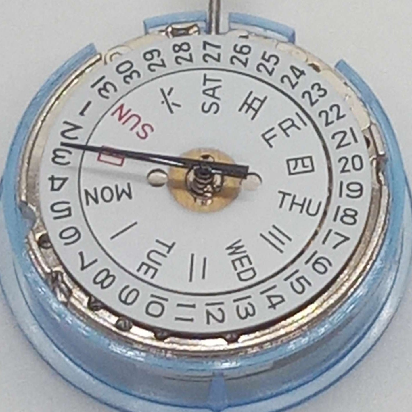 Seagull ST16 mechanical watch movement with double calendar, white disk date at 3 o'clock, precision craftsmanship.