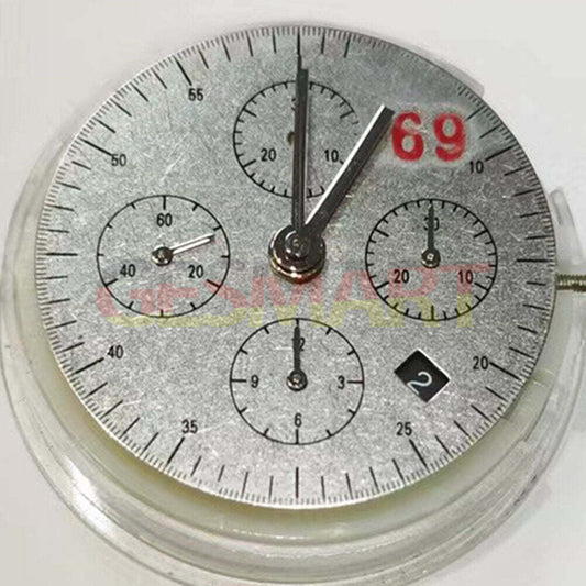 China Made 7750 Black mechanical watch movement with single calendar, small seconds at 3, 6, and 9 o'clock positions.