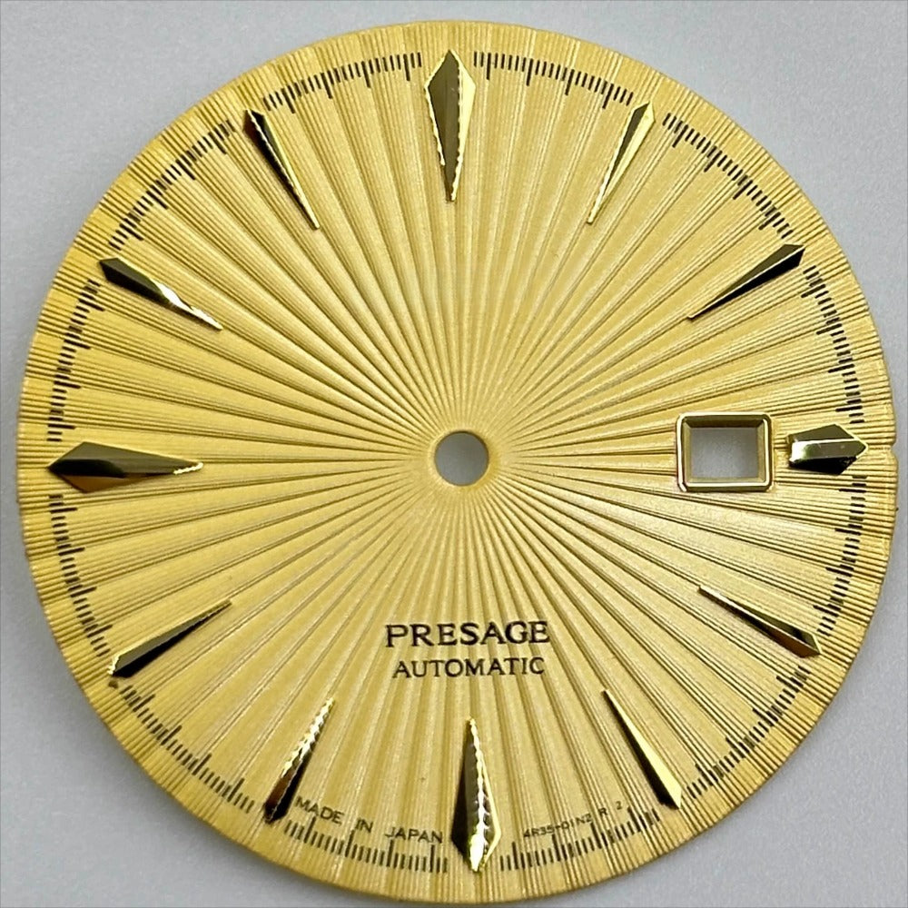 Golden 35mm Nail Yellow Cocktail watch dial for NH35 movement, stylish and precise.