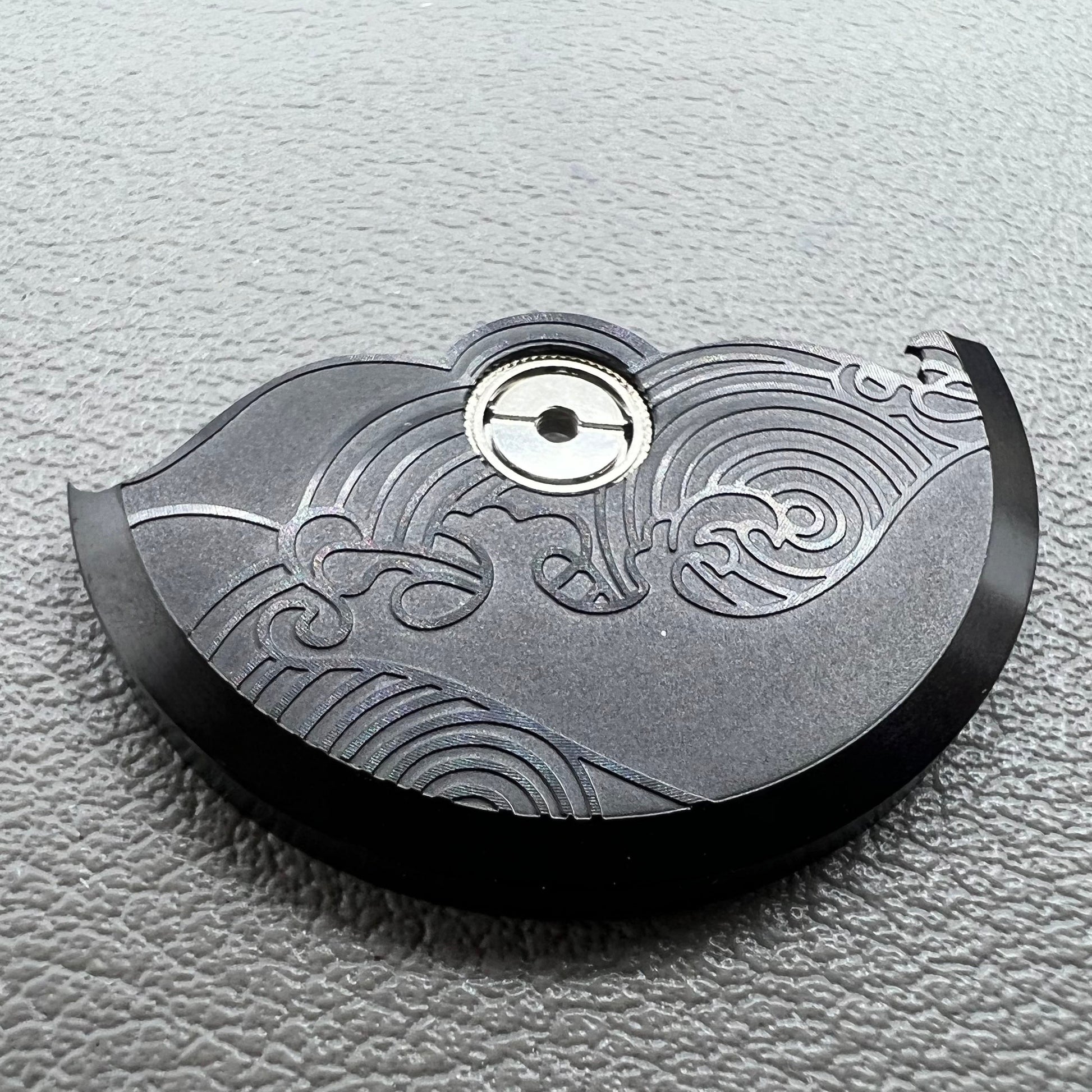 Black modified Gl�ckswolken rotor weight for NH35 NH36 watch movement, enhancing timepiece performance