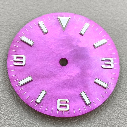 28.5mm Pink Dial Green Lume Numberal Watch Dial for NH35 4R35 Movement