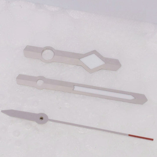 Silver-trimmed green lume watch hands for ETA2824 movement, precise fit.