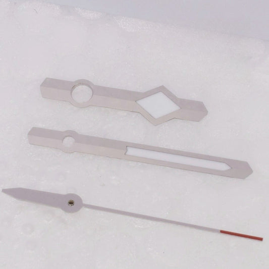 Silver trim green lume watch hands designed for ETA2824 movement, enhancing legibility and style.