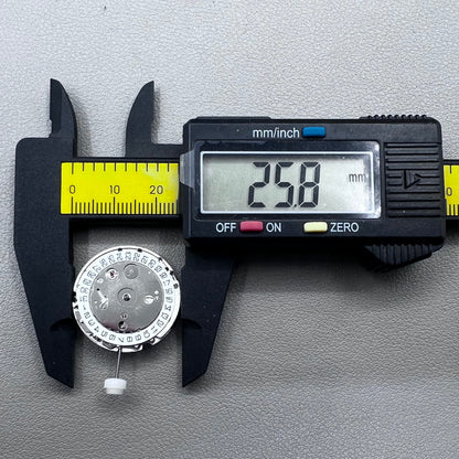 Silver plated DG2813 automatic watch movement with large and small hands, date display at 3 o'clock