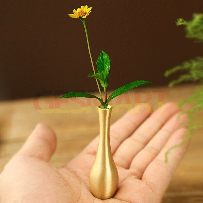 Solid copper mini vase with vintage bronze hand-carved figurines, perfect collectible d�cor.