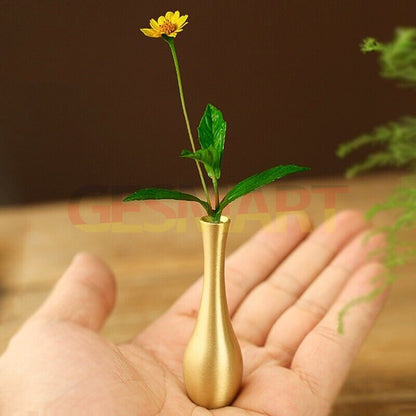 Solid copper mini vase with vintage bronze hand-carved figurines, perfect collectible d�cor.