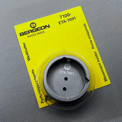 Swiss Bergeon watch movement holder for ETA 7001, secure tool for precise watch repair and maintenance