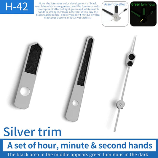 Silver Trim Watch Green Lume Watch Hands Fit For 6309 Ne15 NH35 7009 7002 7S26