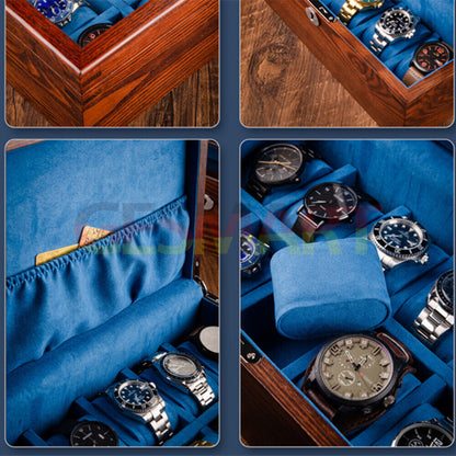 White Wax Wood watch organizer with 6 slots for elegant timepiece storage and display.
