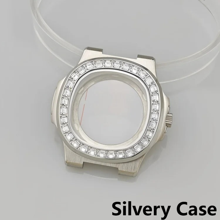 41mm Silvery Stainless Steel PVD Plated Inlaid Diamond Bezel Watch Case for NH35