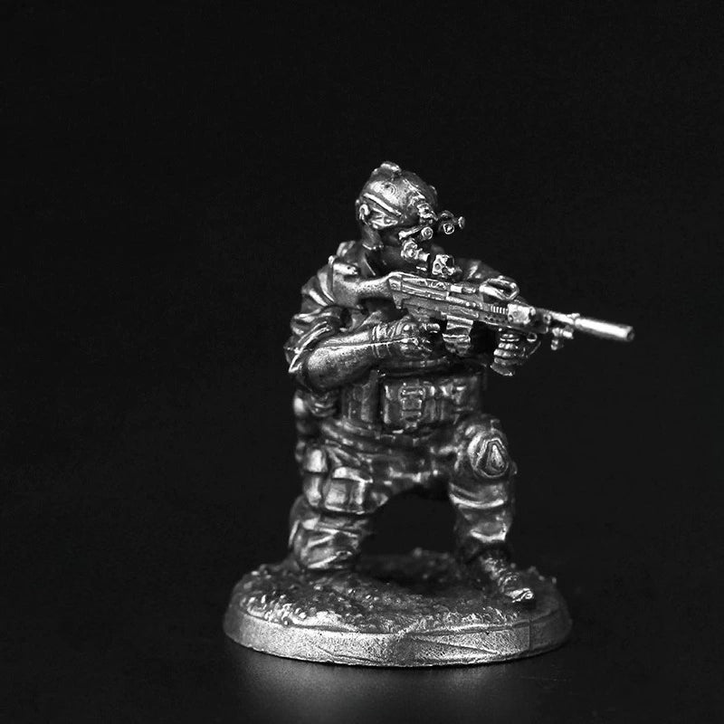 Tactical Soldier Kneel Aim Copper Figurine White Bronze Military Wargame 344-2