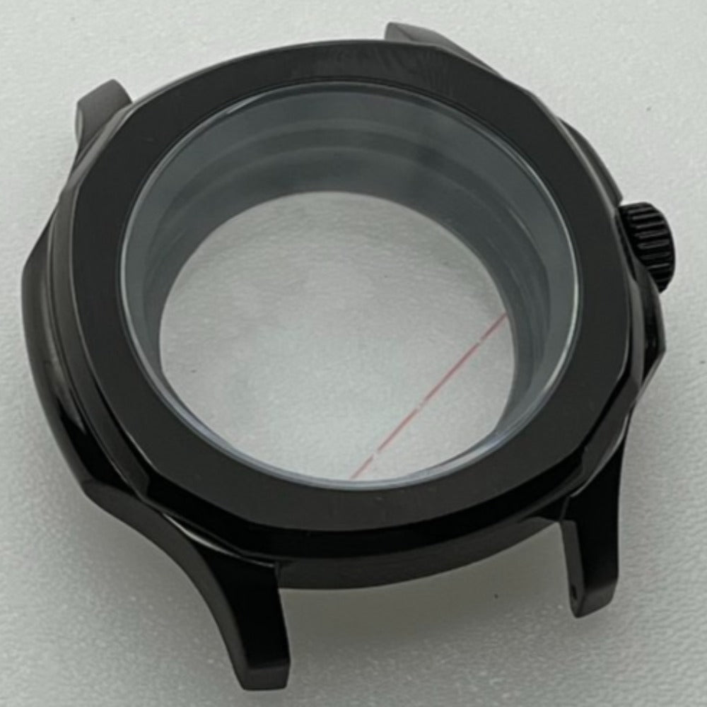 42mm black polished watch case with sapphire glass for NH35 NH36 SKX SRPD series models.