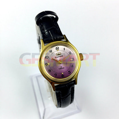 Montre mécanique manuelle Zhufeng pour femme, boîtier rond, 3 aiguilles, fond violet