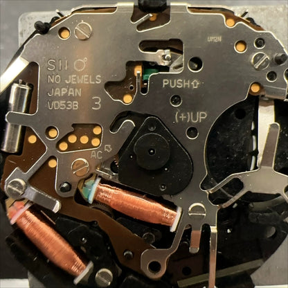 Original Japan-made VD53 quartz movement watch accessory with 7.25mm black disk, HCP3 brand precision.