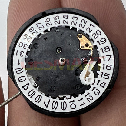Sunon PE81 quartz watch movement with 3 hands, date at 3, small seconds at 6 and 9 positions.
