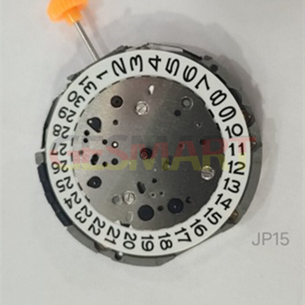 Miyota JP15 quartz watch movement with date display at 3 o'clock for precise timekeeping.