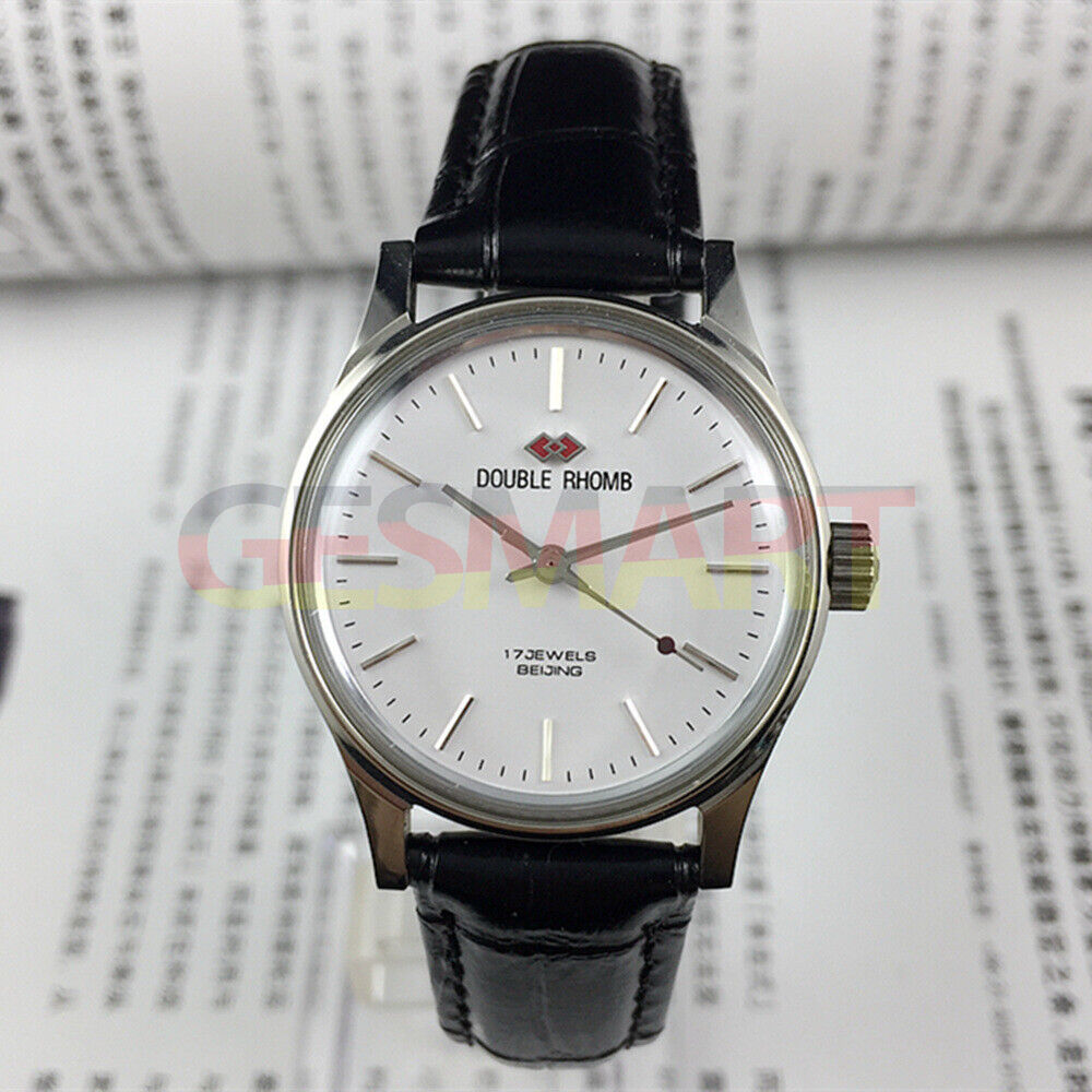Beijing 31mm manual watch with silver case, double rhomb dial, classic 3-hand design for elegant style