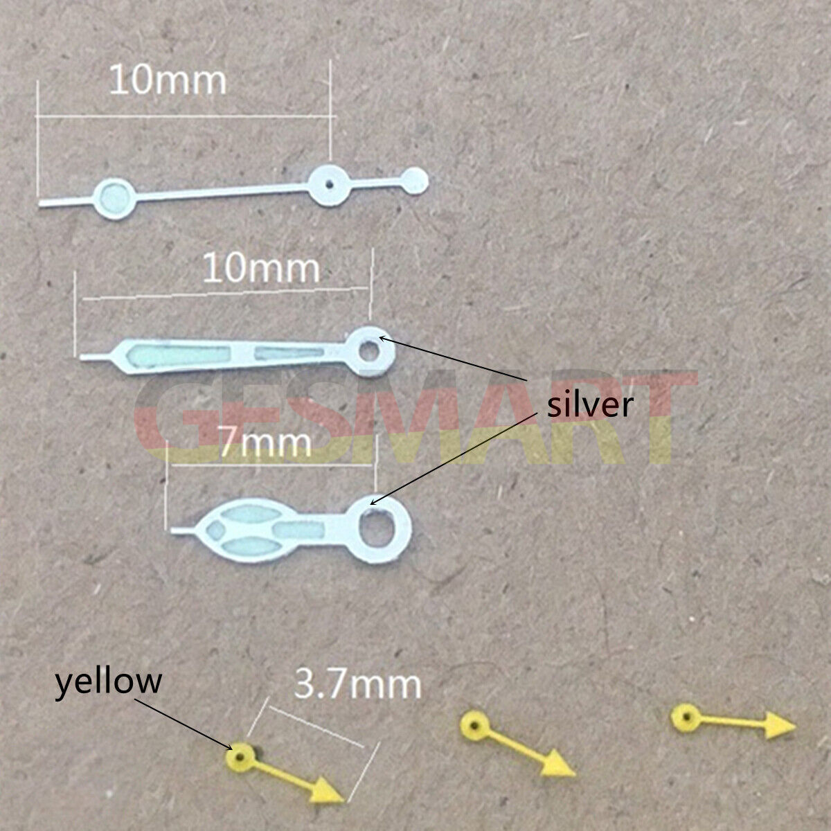 Petites aiguilles de montre jaunes avec garniture argentée pour Miyota OS10 OS20 OS60 OS80