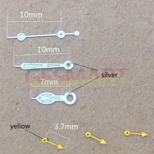 Petites aiguilles de montre jaunes avec garniture argentée pour Miyota OS10 OS20 OS60 OS80
