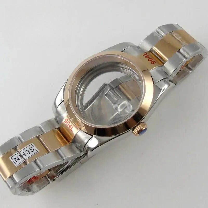 36mm Sapphire Glass Rose Golden Two Tone Watch Case fit NH35 NH36 NH38