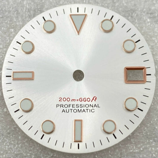 Green lume dial with rose gold trim for NH35/36 movement, ideal for custom watch accessories.