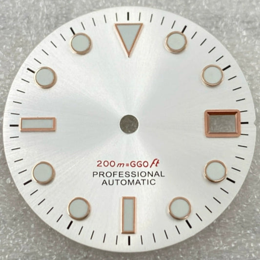 Green Lume White Background Rose Golden Trim Nail Watch Dial for NH35/36 Movement