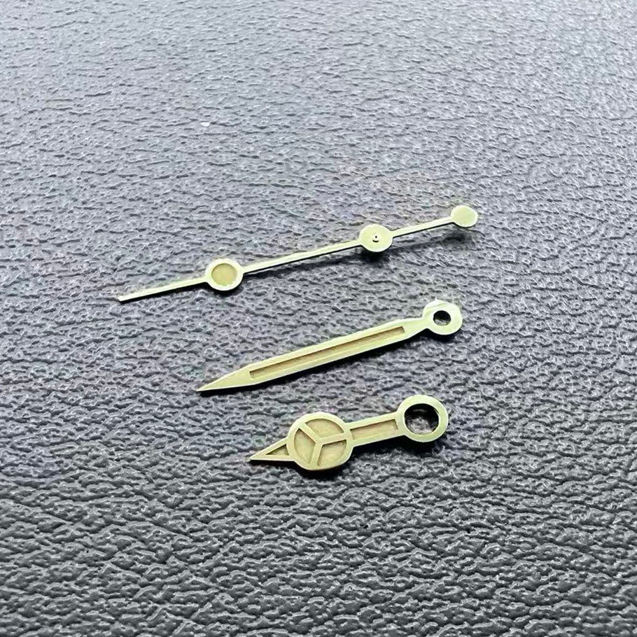 C3 green lume vintage watch hands with golden trim for NH34 NH35 NH36 NH38 NH39 NH70 movements.