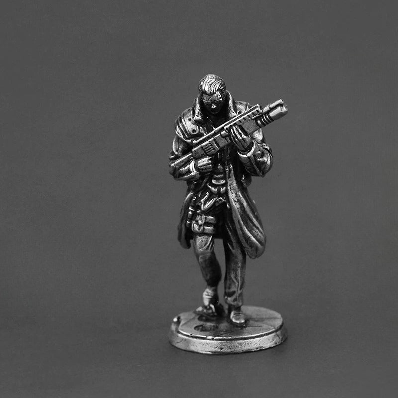 White Brass Figurine Vane Cyberpunk Miniature - Trench Coat Gunslinger with SMG Figure