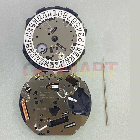Hattori Epson VL58A quartz watch movement with date display at 6 o'clock, Japan made.