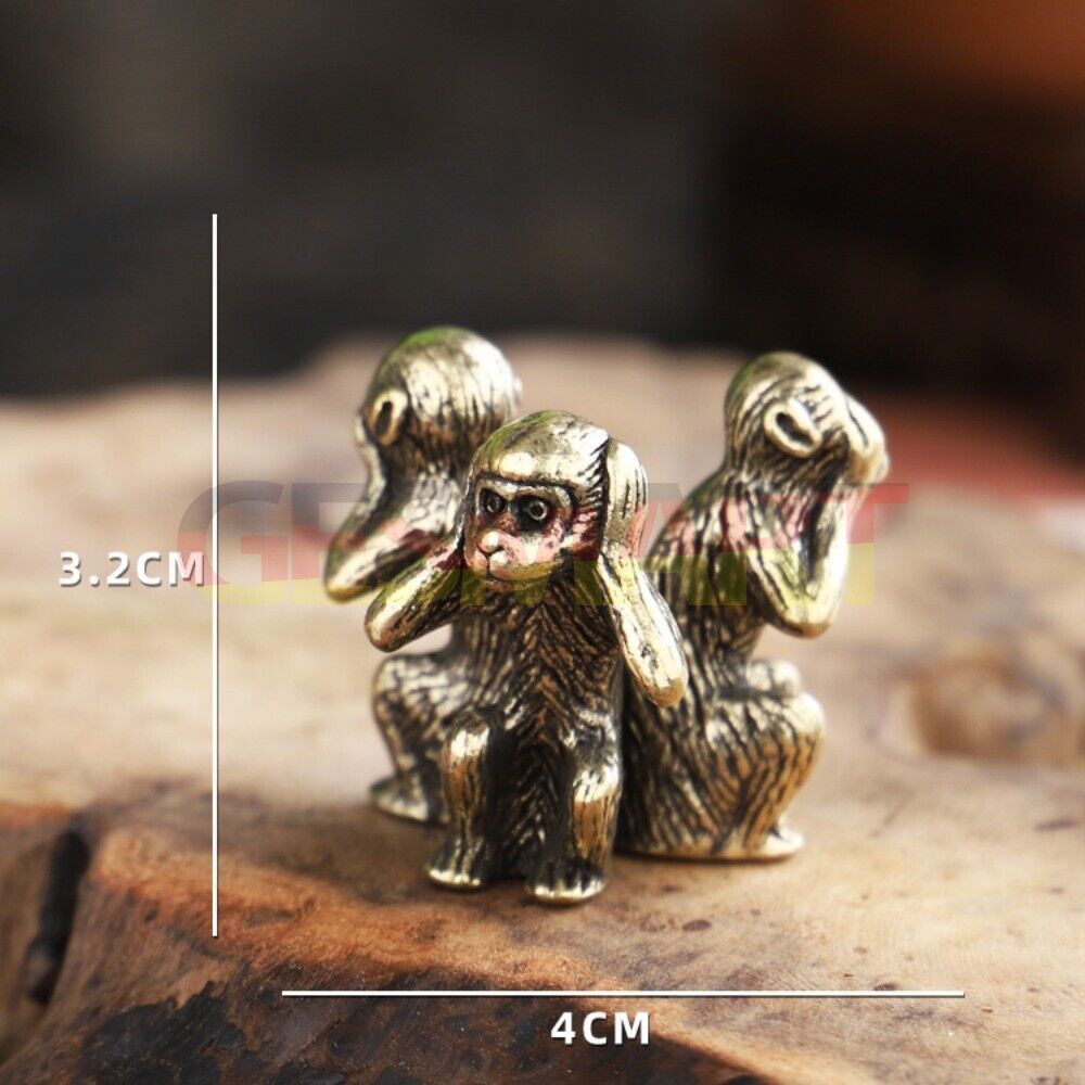 Vintage solid copper monkey trinket set, hand-carved bronze models for watch accessory decor.