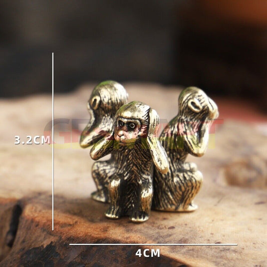 Vintage solid copper monkey trinket set, hand-carved bronze models for watch accessory decor.
