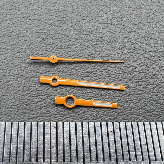 Set of yellow trim lume watch hands for NH34/35/36/38/39 movements, perfect for precise timekeeping.