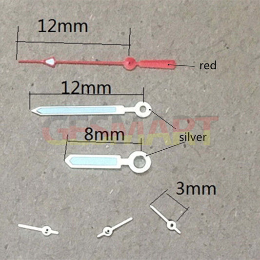 Aiguilles de montre rouges de 12 mm avec garniture argentée pour Miyota OS10 OS20 OS60 OS80