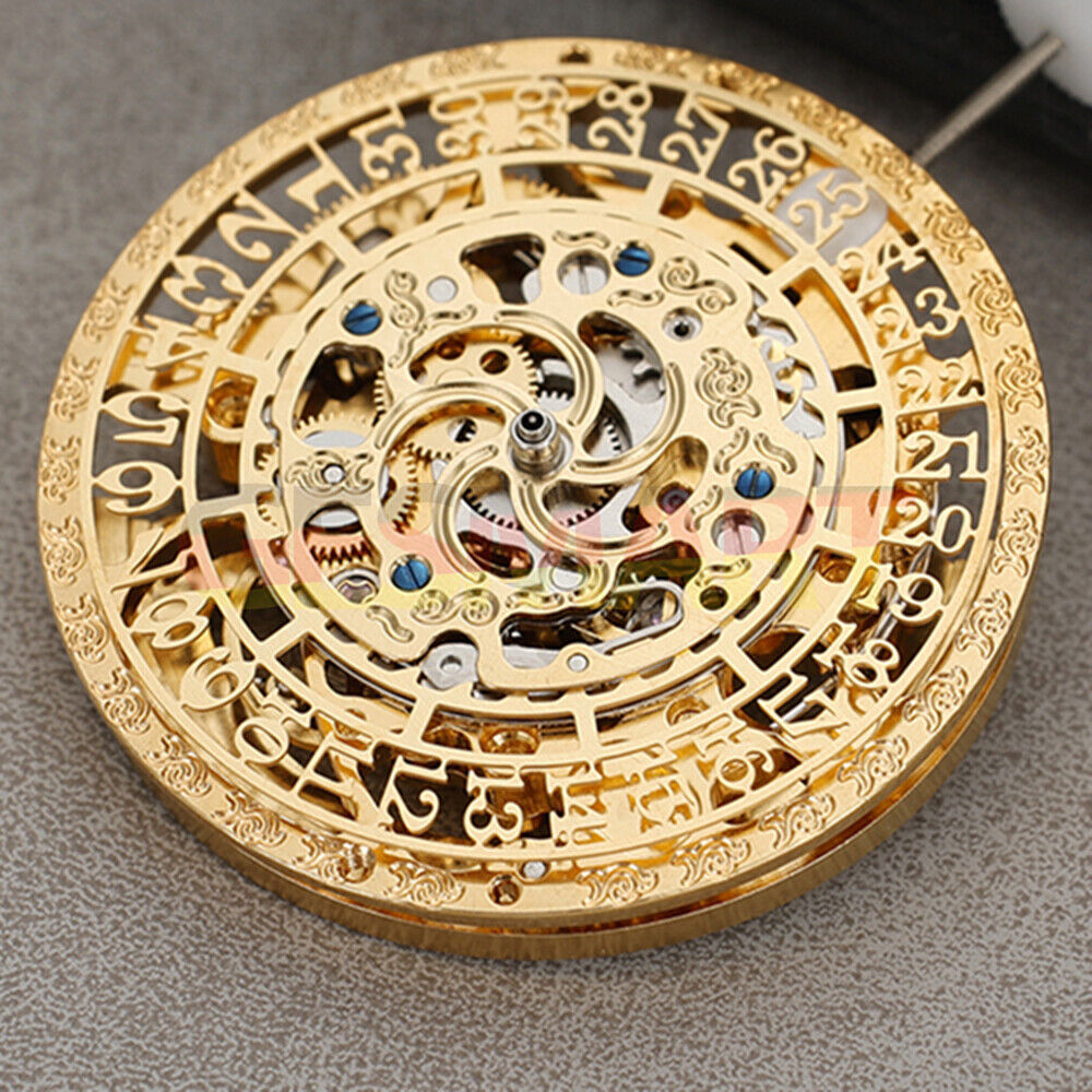 Golden Hollow Calendar watch with automatic mechanical movement by HZ27AOB, China-made craftsmanship.