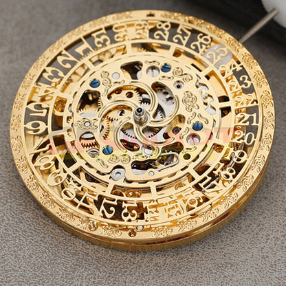 Golden Hollow Calendar watch with automatic mechanical movement by HZ27AOB, China-made craftsmanship.