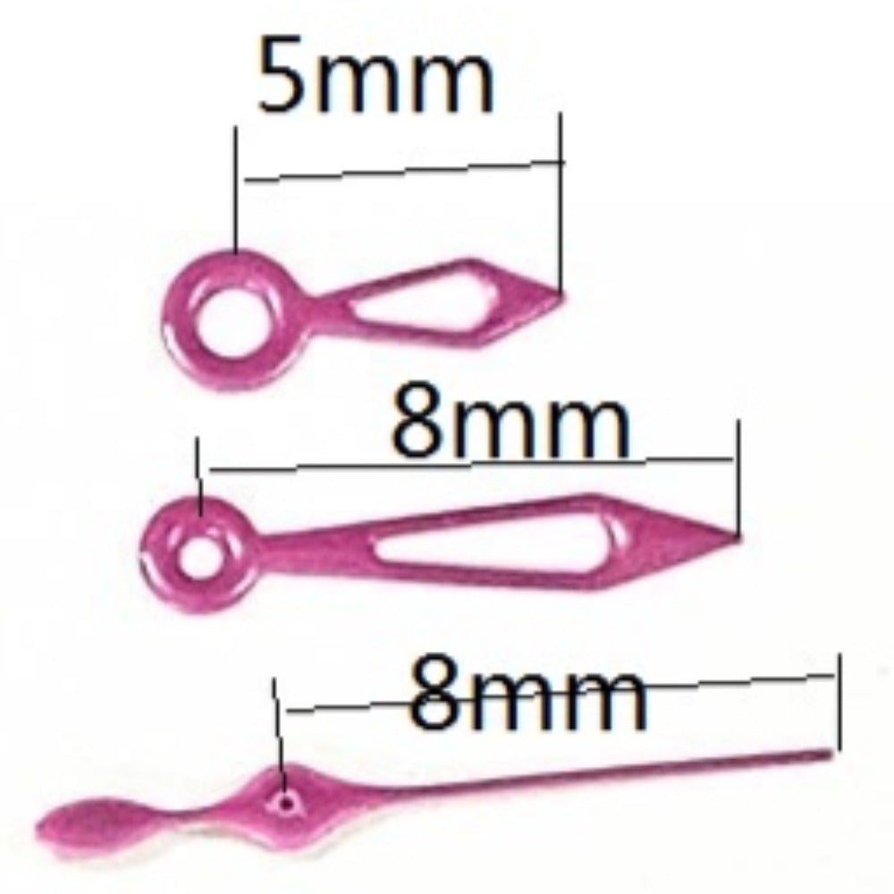 8mm plum purple arrow-shaped watch hands, compatible with Miyota 2035 quartz movement.
