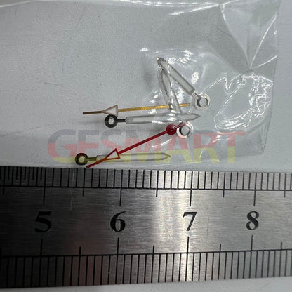 Red and green luminous watch hands set for Miyota 2035 and similar movements, precise fit.