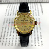 Double Rhomb Single Calendar Manual Mechanical Lady Watch Golden Dial Case Hands